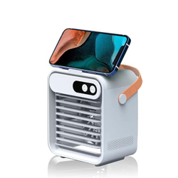 Ventilador enfriador de aire, humidificador portátil USB para aire acondicionado, soporte para teléfono, ventilador eléctrico refrigerado por agua, mi características