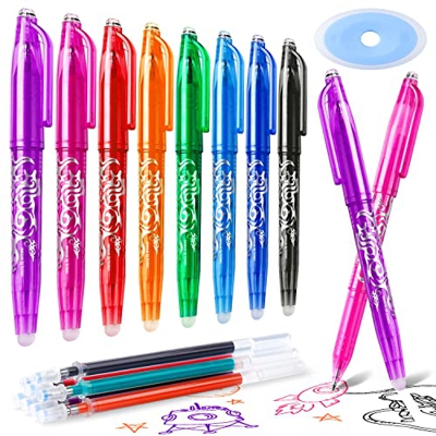 BBLIKE Bolígrafos borrable, 8 bolígrafos borrables y 8 recambios de bolígrafo, bolígrafos de gel borrables, punta de 0,5 mm, rotuladores con goma para