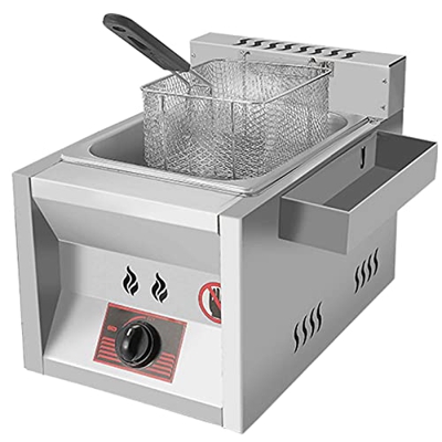 LBSI Freidora de Gas Profesional, de Sobremesa/Vertical de Acero Inoxidable con Control de Temperatura Inteligente y Asa de Seguridad, Fácil de Limpia
