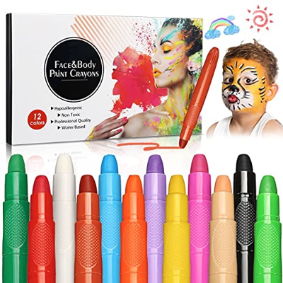 Pinturas Cara para Niños, 12 Colores Pinturas para La Cara, Pinturas Faciales No Toxica, Hipoalergenicas, Lavable, Pintura Corporal Embarazadas, Pintu
