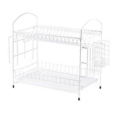 FMOPQ Rejilla de Secado de Drenaje de Platos con Soporte para Tabla de Cortar de Gran Capacidad de 2 Niveles (Color : Blanco) (Blanco)