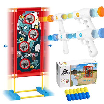 EXTFANS Juego de Tiro al Blanco, Juguetes de Tiro para Niños con 2 Pistolas de Juguetes 24 Bolas de Espuma, Juego de jardín al Aire Libre para 6+ Niño