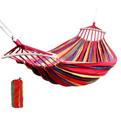 TRMF Hamaca de algodón para 2 personas, 190 x 150 cm, soporta hasta 200 kg, con bolsa de transporte, para exterior e interior y jardín, color azul características