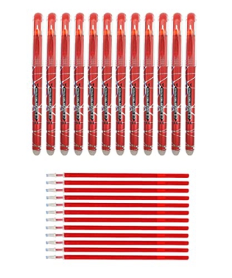 RHardware bolígrafos de tinta rojo,12 bolígrafos borrable de 0,7mm y 12 recambio de gel de bolígrafos