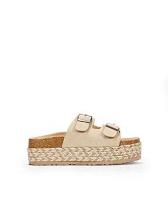 BOSANOVA Sandalias bio estilo pala con una tira ancha al empeine con detalle de dos hebillas regulables y suela de esparto bicolor. Sin cierre BEIGE 3