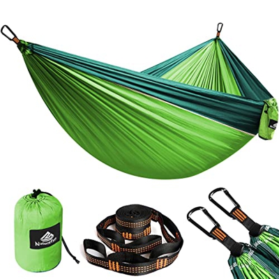 NatureFun Hamaca Ultra Ligera para Viaje y Camping | Transpirable, Nylon de Paracaídas de Secado Rápido | 2 x Mosquetones Premium, 2 x Correas de Nylo