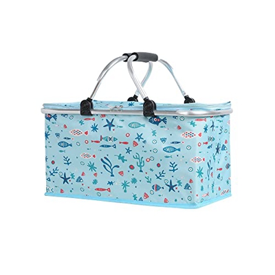 CJBIN Nevera Portatil Pequeña, 18L Bolsa Termica Porta Alimentos, Cesta Picnic Nevera Camping, para Picnics, Fiestas, Camping, Viajes, Compra (Azul)
