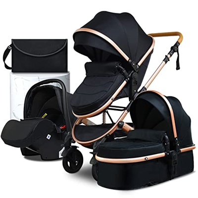 Silla de paseo, cochecito 4 en 1 con bolsa para mamá, material de lujo de alta vista/conjunto de silla de paseo