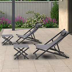 PURPLE LEAF Conjunto de 2 Tumbonas Jardin Exterior Plegables Tumbonas Aluminio con Otomano Tumbonas de Playa con Respaldo Regulable en 6 Posiciones, G precio