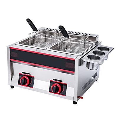 Freidora de Gas Profesional, freidora de Gas de 12L/18L Tanque Freidora de Chips de Pollo de Acero Inoxidable con Cuchara de Cesta para Restaurante Co
