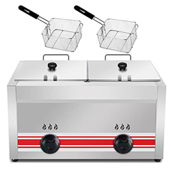 Freidora de Gas LPG de 20 l, Potencia de Fuego Ajustable, Control de Temperatura Independiente, con 2 cestas de freír de Acero Inoxidable, freidora de precio