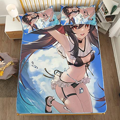 ACOSDARY Impacto de Genshin: hu-tao biquini negro Colchón, Microfibras de impresión 3D Alfombrilla de seda de hielo de anime, almohadilla de enfriamie