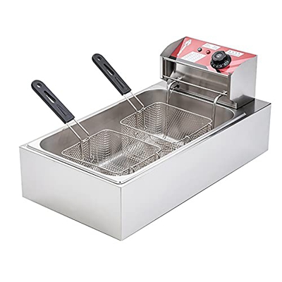 Freidora Profunda de 12L, freidora de Acero Inoxidable con Control de Temperatura Cesta de Malla Interna Desmontable de 2 Piezas Fácil de Limpiar para