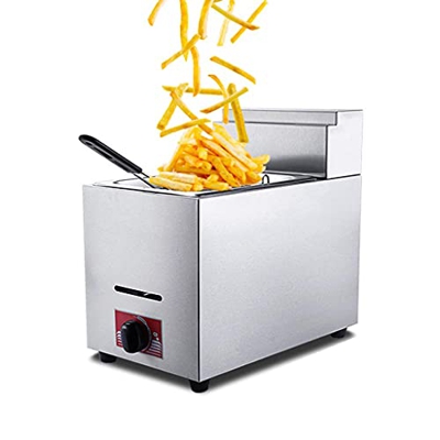 Cesta para freidora de Grasa, freidora de Gas de Gran Capacidad Freidora de Grasa Profunda de Acero Inoxidable Freidora de Chips de 6L con Cesta extra