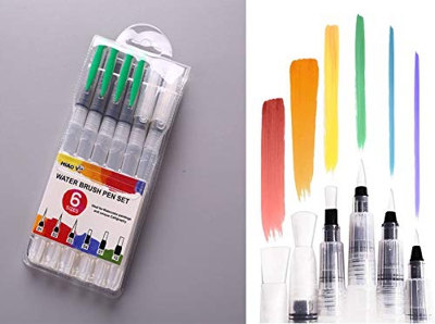 Pluma de Pincel de Acuarela,6 Piezas de Pincel de Acuarela,Pincel de Agua Pluma Pincel Recargable con depósito de Agua Pintura de Acuarela,para Pintur