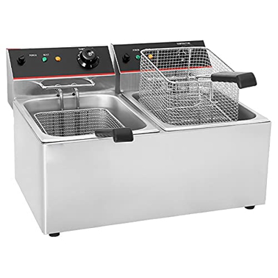 Freidora de Grasa Profunda de 8L, freidora Comercial con Control de Temperatura Tanque de Aceite Antiadherente de Acero Inoxidable Tapa extraíble y Ce