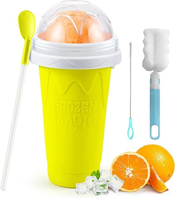 Vaso para hacer granizados, para preparar granizados, para hacer smoothies o batidos de doble capa, para niños y familiares (amarillo)