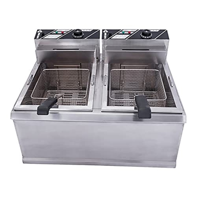 Freidora Comercial de 40L Freidora de Grasa Profunda Sartén de Acero Inoxidable con Tapa y Cesta Ajuste de Temperatura Máx. 200 ℃ para Restaurante, Ti