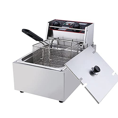 Freidora de Grasa Profunda de 6L Freidora eléctrica de Acero Inoxidable 2500W Control de Temperatura y Tiempo Ajustable Freidora con Tapas Cesta de Ac