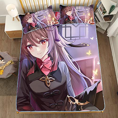 ACOSDARY Impacto de Genshin: hu-Tao luz de la Luna Colchón, Microfibras de impresión 3D Alfombrilla de Seda de Hielo de Anime, Almohadilla de enfriami