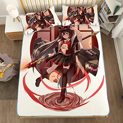 ACOSDARY Impacto de Genshin: hu-tao seda negra larga y corta Colchón, Microfibras de impresión 3D Alfombrilla de seda de hielo de anime, almohadilla d