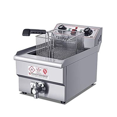 Freidora eléctrica Comercial, freidoras Profundas de Acero Inoxidable con Drenaje y Cesta Desmontable Temperatura Ajustable Gran Capacidad Freidora Pr