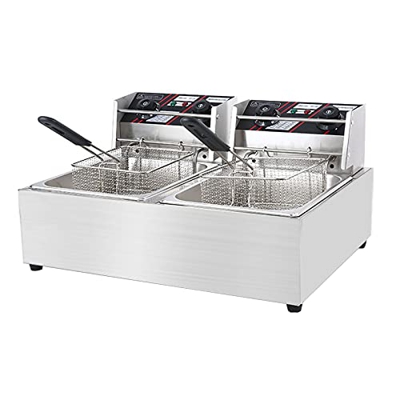Freidora Profesional eléctrica, Tanque de Acero Inoxidable, freidora de Chips de Pollo con Cuchara de Cesta para Restaurante Comercial, encimera, Coci