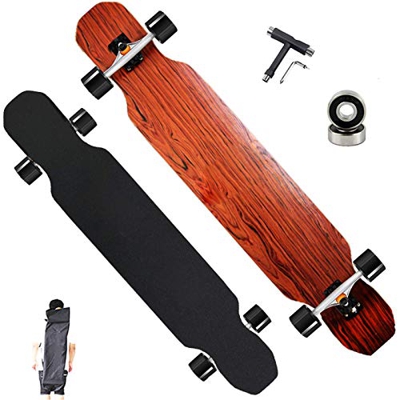Longboard Skateboard 117×22cm Complete Board 5 Layers of Maple + 1 Layer of Bamboo ABEC-11 Bearing Drop-Through Freeride Skate Cruiser Boards for Adul
