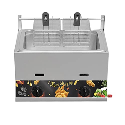 Freidora a Gas, freidora de Acero Inoxidable de Gran Capacidad para Uso doméstico y Comercial, Potencia de Fuego Ajustable, con cestas y Tapas, para P