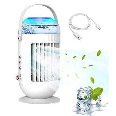 Saturey Ventilador de Aire Acondicionado portátil, Enfriador de Aire y humidificador Personal, Tanque de Agua de 400 ml y 3 velocidades de Viento, 2 M