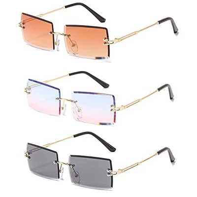 3 Piezas Gafas De Sol De Moda, Gafas De Sol Vintage, Gafas De Sol Sin Montura, Protección UV400 Gafas De Sol Sin Montura Vintage De Moda Para Hombres 