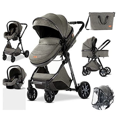 3 en 1 Sistema de Viaje Para Bebé Silla de Paseo 3 en 1 Carrito con Capazo Cochecito de Bebé Cochecito de Paisaje Alto Reclinable Cochecito Estándar P