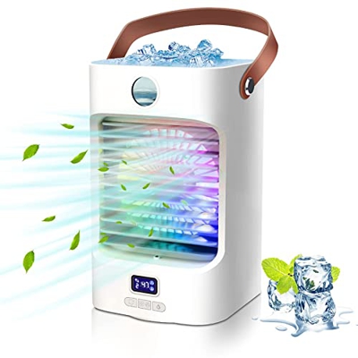 Saturey Ventilador Enfriador de Aire de Escritorio, Mini Aire Acondicionado evaporativo con 3 velocidades de Viento, Cabezal de agitación de 120° y Ta