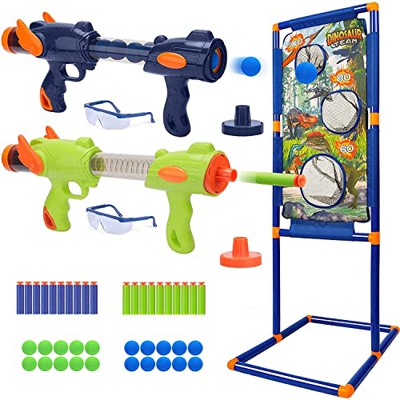 RIVIAX 2 Pistolas de Juguete para Niños + 24 Pelotas/Bolas y 20 Dardos Espuma Blanda + Objetivo de Disparo Dinosaurios + 2 Gafas Seguridad, Blaster La