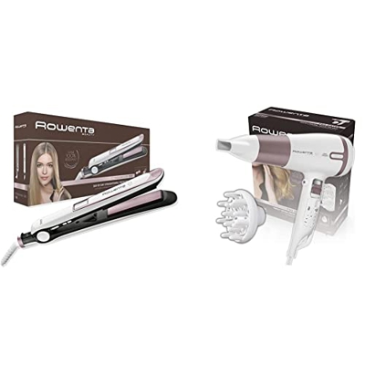 Rowenta Premium Care SF7460 - Plancha de Pelo, alisa, ondula y riza + Secador pelo, alta capacidad, 2400W, función iónic y Respect para un 25% menos d
