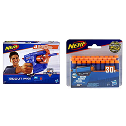 Nerf Elite Scout Mkii (Hasbro, E0824EU4) + Elite 30 Dardos, Hasbro A0351EU6 características