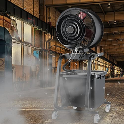 Ventilador de nebulización portátil con Tanque de Agua de 11 galones con oscilación de 90 Grados, Ventilador de Pedestal Industrial con Ruedas