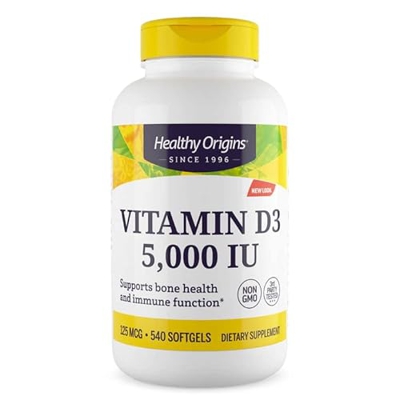 Healthy Origins Depot Vitamina D3 125mcg (5000 IU), 1 cápsula cada 5 días, 540 cápsulas blandas, altamente dosificadas, Probadas en Laboratorio, Sin S
