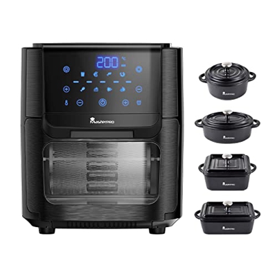 MasterPro Pack | Freidora Sin Aceite + Cacerolas de Cocina| Freidora de Aire Foodies de 12L y 1800W y 4 Cacerolas Cook&Share | Con Pantalla LED Táctil