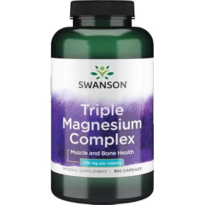 Swanson, Triple Magnesium Complex, con 400mg de Magnesio por Cápsula, 300 Cápsulas veganas, Altamente Dosificadas, Probadas en Laboratorio, Vegetarian