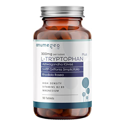 Anumegeo Triptófano Forte Natural con Ashwagandha KSM66 + Magnesio, 5HTP, Rhodolia Rosea + Vit B2 y B9 | Sueño, Energía, Concentración, Estrés | 90 Co en oferta