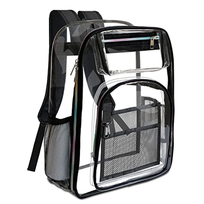 Mochila Escolar Mujer Transparente Bolso: Grande Plastico Mochilas con Negra Bandolera para Hombre Nina Adolescentes Adulto - Portatil Impermeable PVC