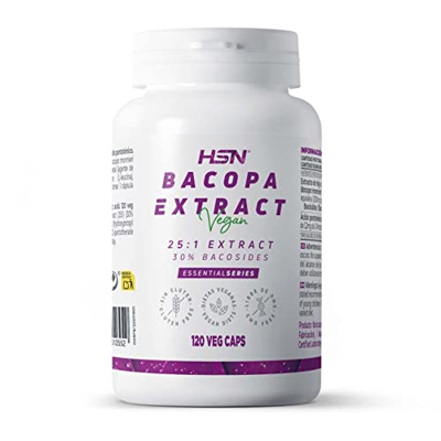 Bacopa Monnieri de HSN | 120 Cápsulas Vegetales 12500 mg Equivalencia (Extracto 500 mg y 30% Bacósidos) | 25x Veces Más Concentrado | No-GMO, Vegano, 