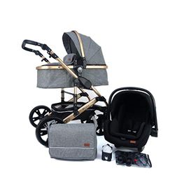 Pixini CALIFORNIA Cochecito 3 en 1, Trío, Niño, Silla de auto, Accesorios (Oro/Gris) en oferta