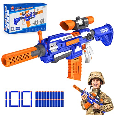 Pistola eléctrica de Juguete para niños: Vatos Electric Automatic Blaster Gun Sniper 100 Dardos con Alcance para niños y niñas de 6 a 12 años