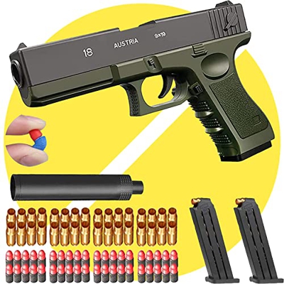 Yqz Shell Ejection Soft Bullet Toy Gun,Pistola De Juguete De Bala Suave con Cargador De ExpulsióN Y Silenciador,Pistola Realista De Juguete, NiñOs.