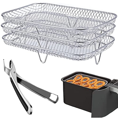 Jtwweb Air freidora Frame 3 Stackable dewater Frame 304 Stainless Steel Air freidora basket Pallet with Food clip Air freidora accessories for ninja d
