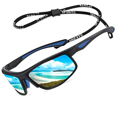 Perfectmiaoxuan Gafas de sol polarizadas Hombre Mujer Conduciendo Ciclismo Pescar Escalada Marco irrompible TR90 Correa para gafas deportivas Cordón c