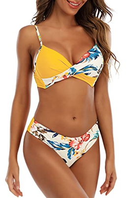 CheChury Conjuntos de Bikini Traje de baño Ropa Bikini Bandeau para Mujer Brasileo Ropa Cruz de Pecho de Playa Cintura Alta Traje con Impresión con Re