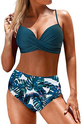 Yutdeng Bikinis Mujer Braga Alta Push Up Bikini Brasileño Traje de Baño Mujer Talla Grande Bañadores Mujer Natacion, Azul, L
